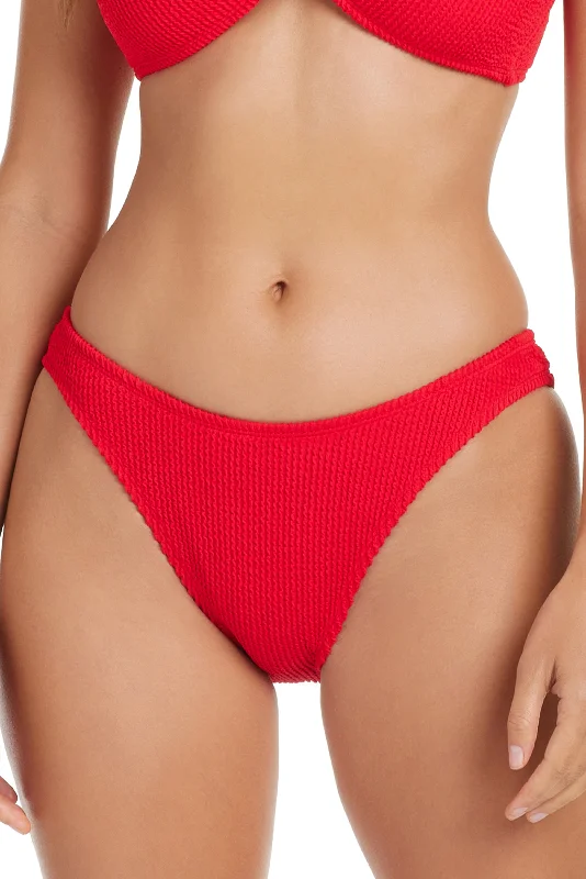 Convertible women swimwear that can be worn in multiple styles for versatilityPucker Up Hi-Leg 90s Trunk Bikini Bottom In Red - Bleu