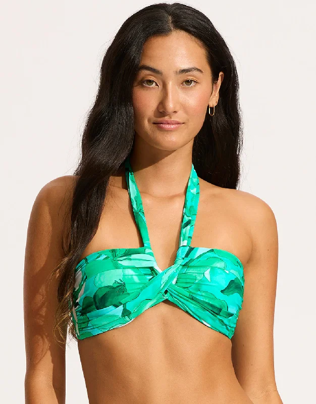 Push - up women swimwear to enhance the bust for a more confident beach lookSecret Garden Halter Bandeau Bikini Top - Jade