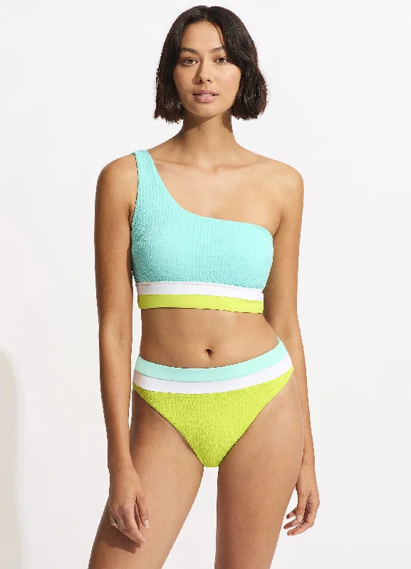 Push - up women swimwear to enhance the bust for a more confident beach lookSlice Of Splice High Waisted Bikini Bottom - Lime Burst