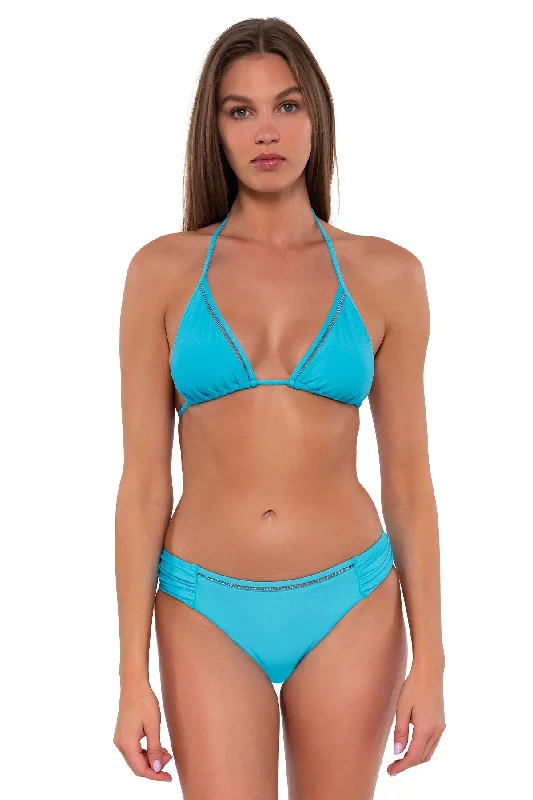 Sustainable women swimwear made from recycled materials for eco - conscious beachgoersSunsets Blue Bliss Laney Triangle Top