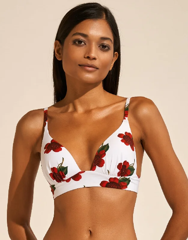 Long - sleeve women swimwear for extra sun protection and modestyThe Bloom Bralette Bikini Top - White Red